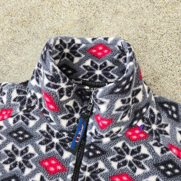 Vtg 90s L.L. BEAN Geometric Snowflake Pattern Outdoors Gorp Fleece Jacket Lg Fit - Picture 4 of 7